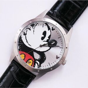Vintage 43mm Mickey Mouse Watch | Large Silver-tone Disney Wristwatch